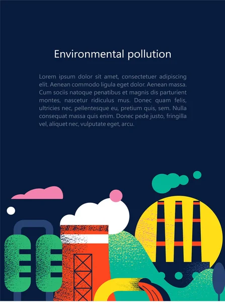 Znečišťování Životního Prostředí Škodlivými Emisemi Atmosféry Vody Továrny Kuřácké Komíny — Stockový vektor
