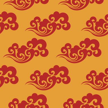 Vintage soyut Çin Dikişsiz desen ile. Tekstil tasarımı. Yaz arka plan. Tekstil süsleme. Süslü güzel doku. Yaz yazdırma. Renkli duvar kağıdı. Sarı zemin üzerine kırmızı dalgalar tasarlamak