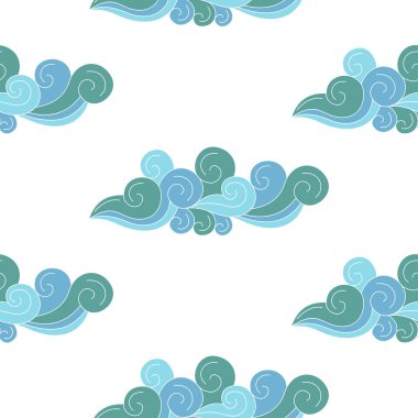 Vintage soyut Çin Dikişsiz desen ile. Tekstil tasarımı. Yaz arka plan. Tekstil süsleme. Süslü güzel doku. Yaz yazdırma. Renkli duvar kağıdı. Beyaz arka plan üzerinde dalgalar tasarlamak