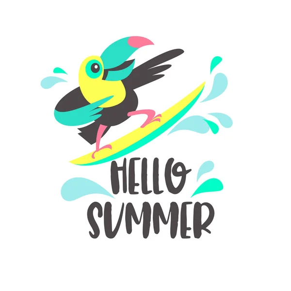 Hola verano. Aloha. Lindo y alegre tucán. Colorido vector illus — Vector de stock