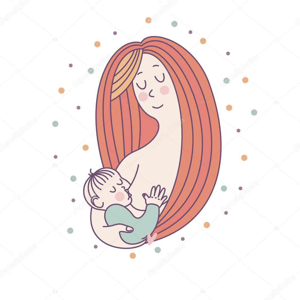 Vector illustration for international breastfeeding week. The ba