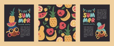 Yaza bayılırım. Eğlenceli yaz illüstrasyon ile Vektör şablonları. De