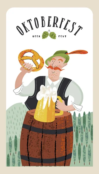Oktoberfest bier Party. Bierfestival in Duitsland. Vector illustr — Stockvector