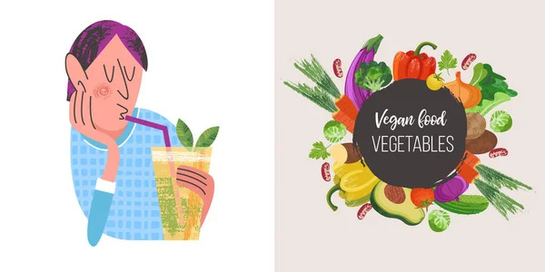 Mutlu dünya vejetaryen gün. El çizilmiş vektör illüstrasyon — Stok Vektör