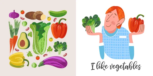 Veselý světový vegetariánský den. Vektorová ilustrace s kreslené ruky — Stockový vektor