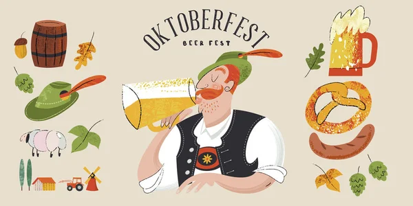 Oktoberfest, pivní festival. Postavy v německých národních šatech — Stockový vektor