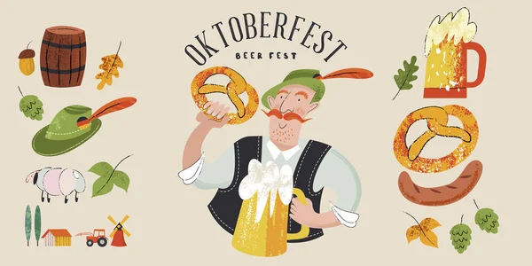 Oktoberfest, pivní festival. Postavy v německých národních šatech — Stockový vektor