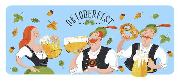 Oktoberfest, Bierfest. Figuren in deutscher Tracht — Stockvektor