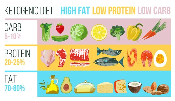 Dieta chetogenica. Una vasta gamma di prodotti per la dieta keto. Vecto — Vettoriale Stock