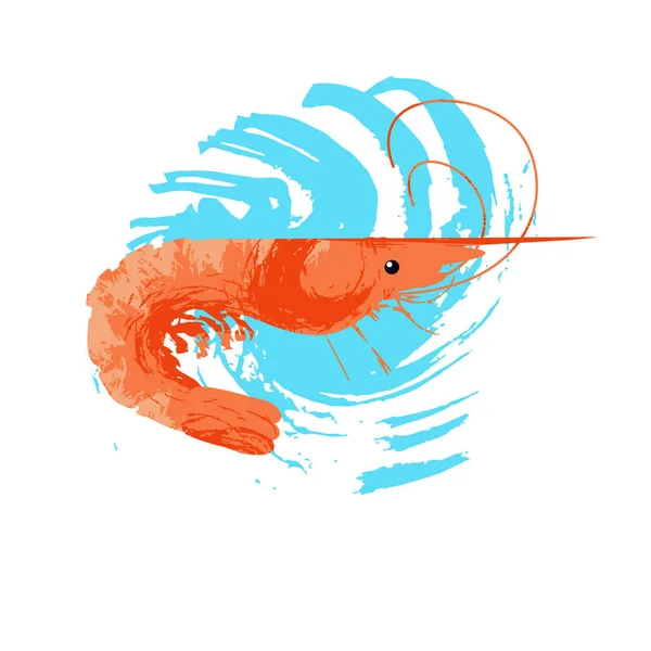 Fructe de mare. Crevete. Ilustrație vectorială pe fundal alb cu bl — Vector de stoc