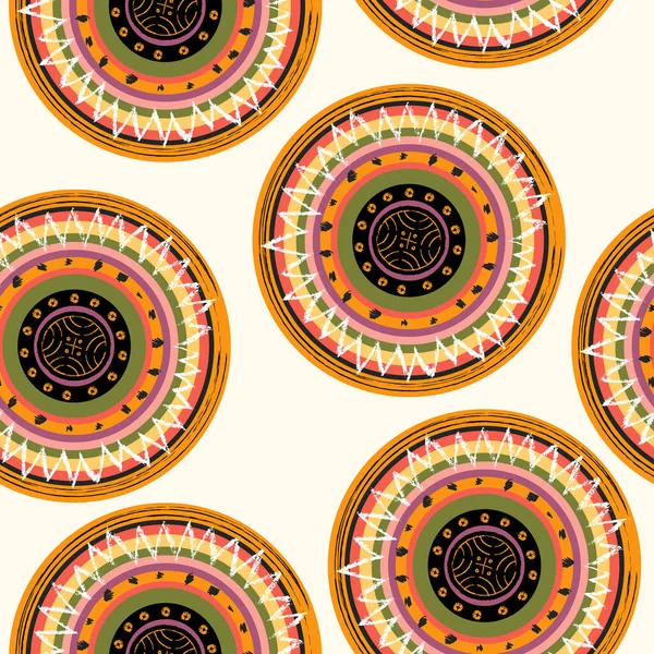 Exotic National African Seamless Pattern Multicolored Circles Light Background Vector — Stock Vector
