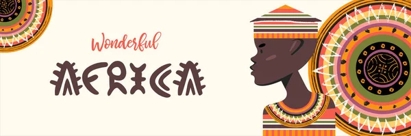Minunata Africa Portretul Unui Tânăr African Haine Naționale Colorate Banner — Vector de stoc