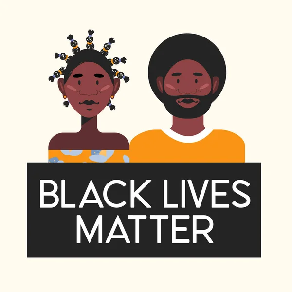 Black Lives Matter Jovens Afro Americanos Homem Mulher Contra Racismo — Vetor de Stock