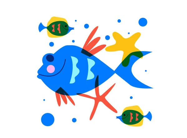 Tropical Fish Marine Life Underwater Life Colorful Vector Illustration White — Stock Vector