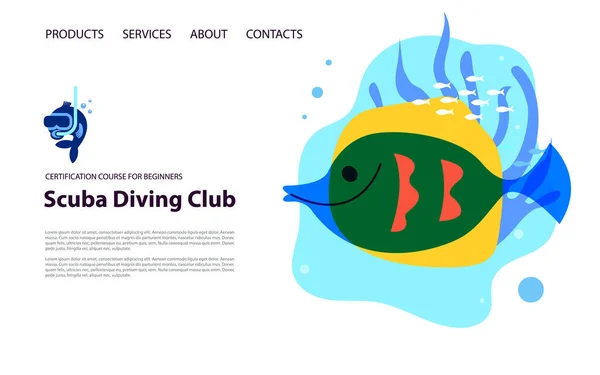 热带鱼和海洋生物 水下生物 白色背景上的彩色矢量插图 网站的网页模板 — 图库矢量图片