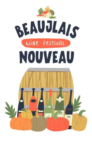 Autunno Novembre Festa Del Vino Giovane Francia Beaujolais Nouveau Illustrazione — Vettoriale Stock