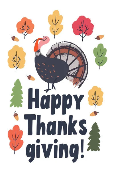 Счастливого Дня Благодарения Открытка Постер Забавная Самодовольная Индейка Красочные Осенние — стоковый вектор