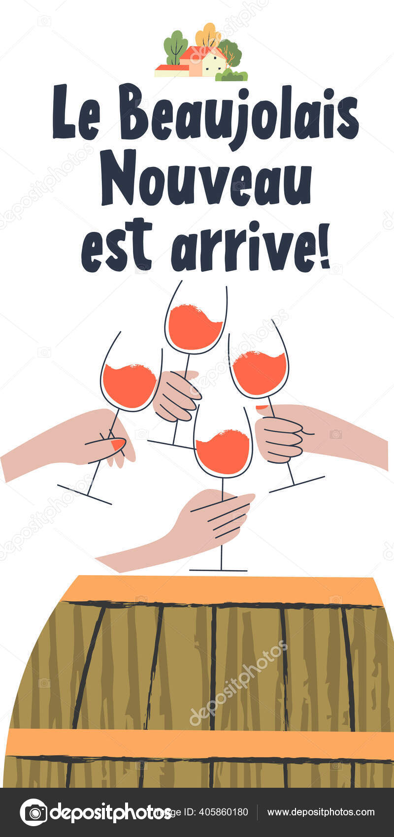 Beaujolais Nouveau Llegado Frase Está Escrita Francés Barril Vino Cuatro  Vector de stock #405860180 de ©katedemianov, image size:800x1700