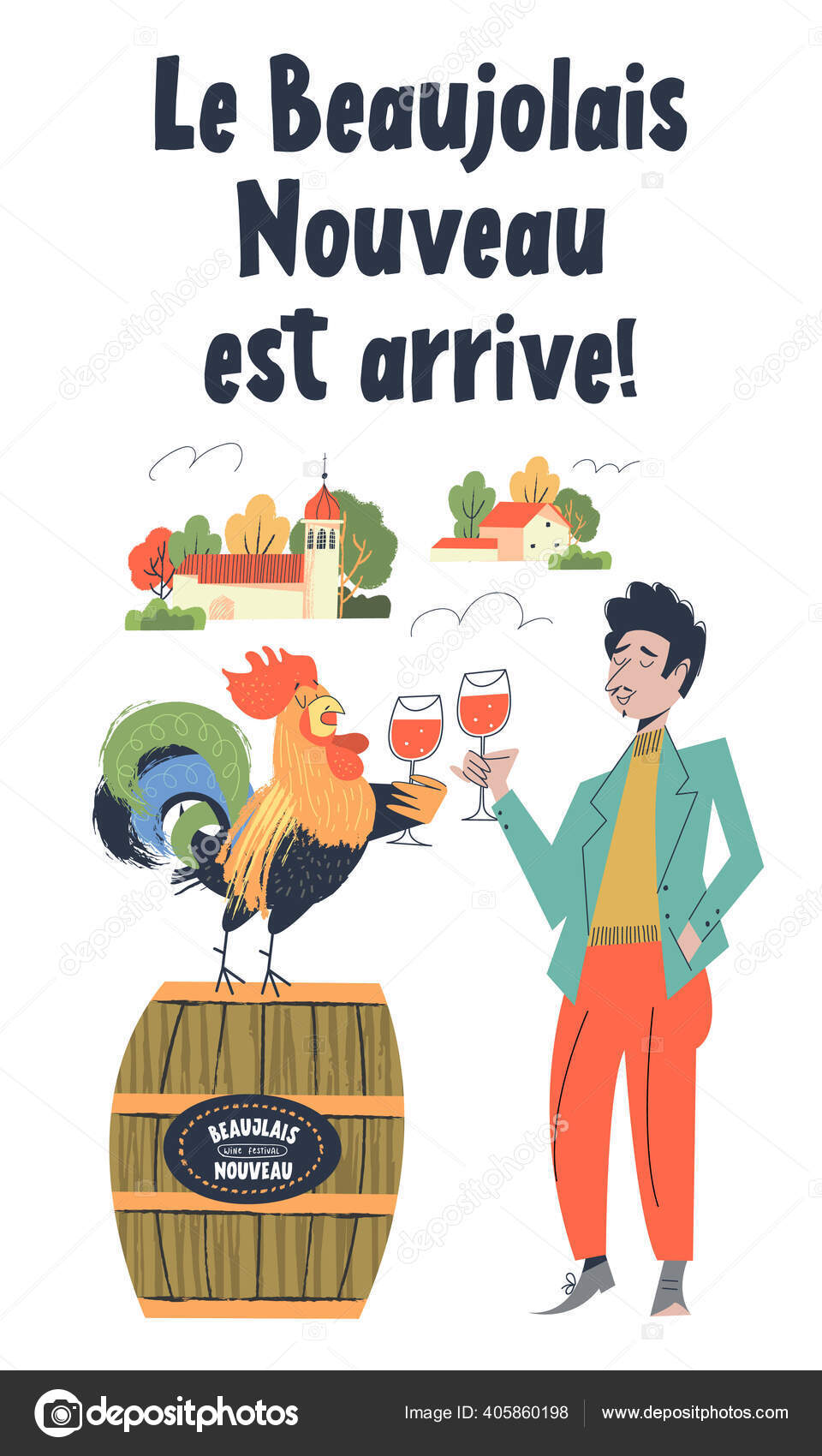 Beaujolais Nouveau Llegado Frase Está Escrita Francés Montón Botellas Vino  Vector de stock #405860198 de ©katedemianov, image size:960x1700