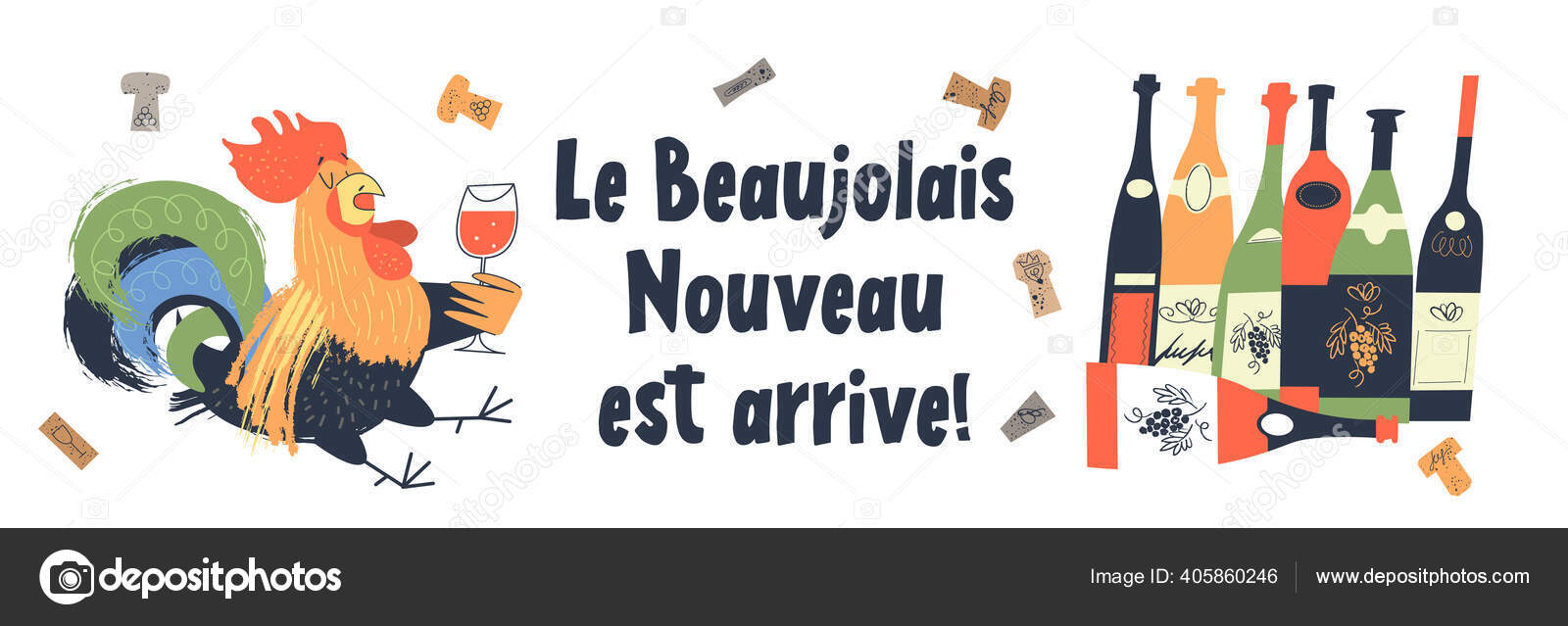 Beaujolais Nouveau Llegado Frase Está Escrita Francés Montón Botellas Vino  Vector de stock por ©katedemianov 405860246, image size:1600x639