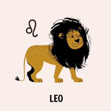 Zodyak aslanının işareti. Leo Takımyıldızı. Düz bir şekilde vektör illüstrasyonu. Yıldız falı ve astroloji