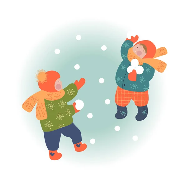 Een Drukke Dag Winter Kerstdag Landschap Kinderen Die Sneeuwbal Spelen — Stockvector