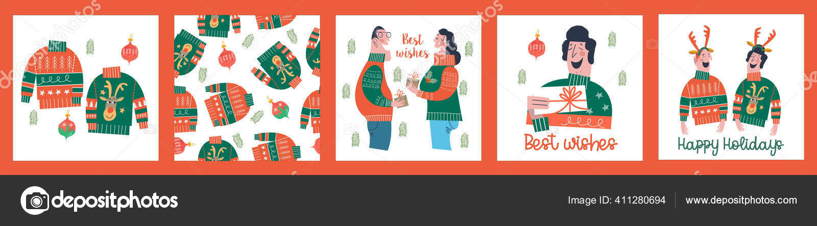 Satu Set Kesenangan Vektor Salam Natal Dan Tahun Baru Ilustrasi Stok Vektor C Katedemianov 411280694