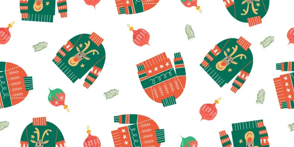 성탄절 스웨터와 성탄절 배경에는 성탄절과 새해의 물기없는 무늬가 — 스톡 벡터