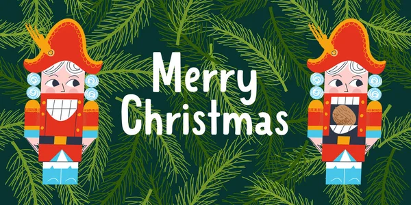 Veselé Vánoce Dřevěný Vinobraní Vánoční Stromeček Dekorace Louskáček Krásné Vánoční — Stockový vektor