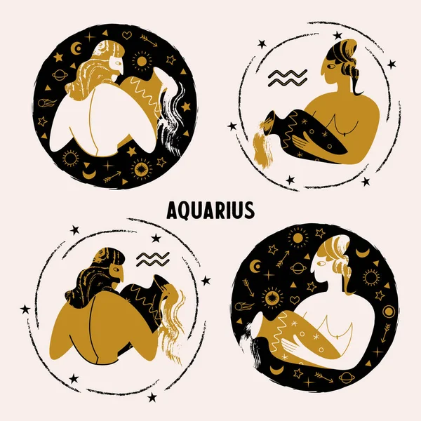 Horoscope Astrology Zodiac Sign Aquarius Aquarius Man Vase Aquarius Woman — Stock Vector