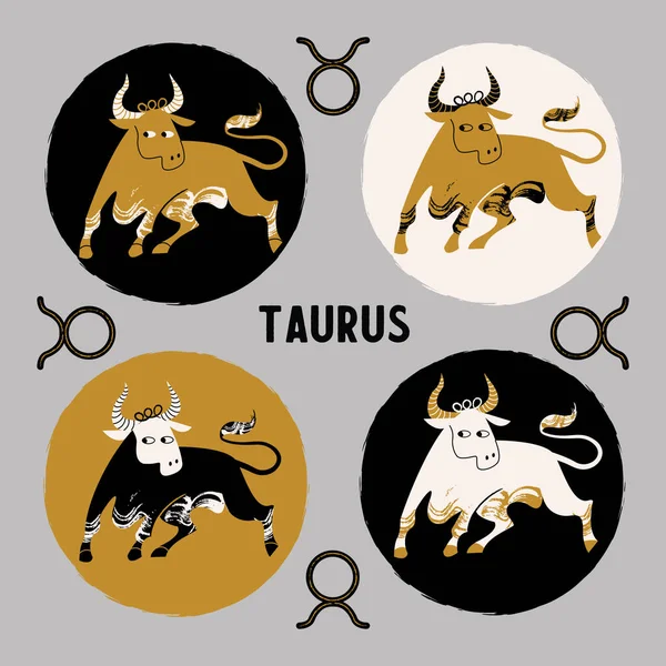 金牛座是黄道带星座的标志 占星术和占星术一组圆形矢量符号 — 图库矢量图片