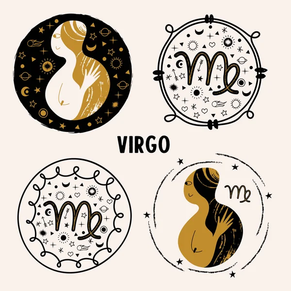 Constelación Virgo Signo Del Zodíaco Virgo Conjunto Emblema Vectorial — Vector de stock
