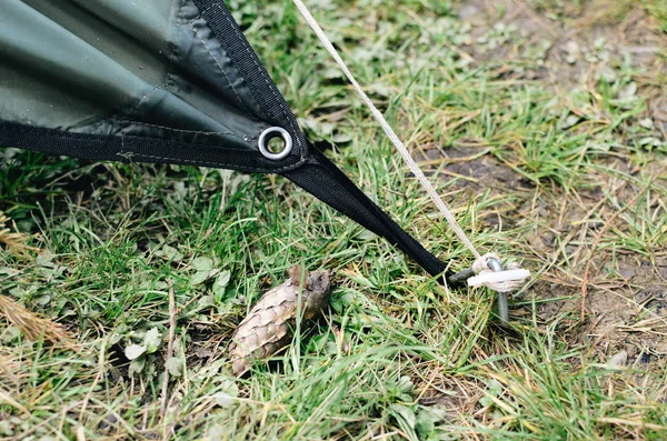 帐篷钉安装绳索从风在野营 免版税图库图片