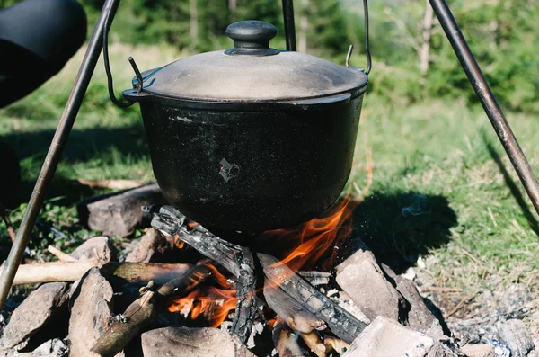 Old Way Preparing Food Simple Wood Fire Stock Picture