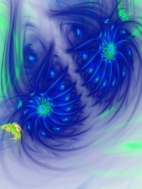 mavi soyut fraktal arkaplan 3d oluşturma