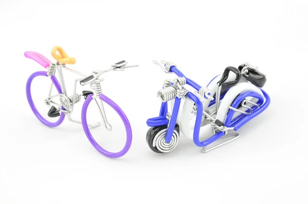 Handcraft Modern Classic Scooter Bicycle Made White Blue Black Wire — Stock Photo, Image