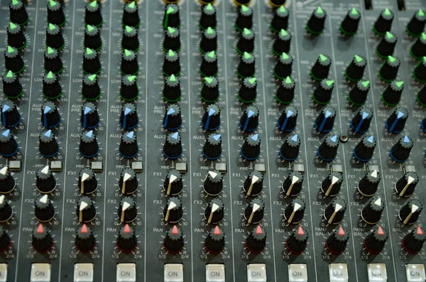 Selective Focus Professional Audio Mixing Console Panel Technology Entertaiment Concept — Stock Photo, Image