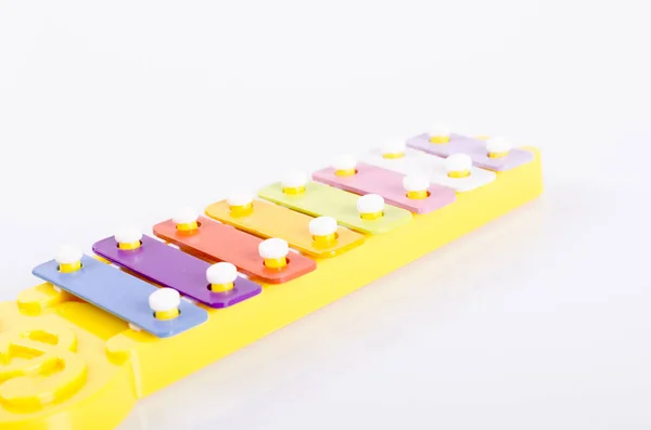 Colorful Tone Toy Xylophone Glockenspiel Made Metal Plastic White Background — Stock Photo, Image