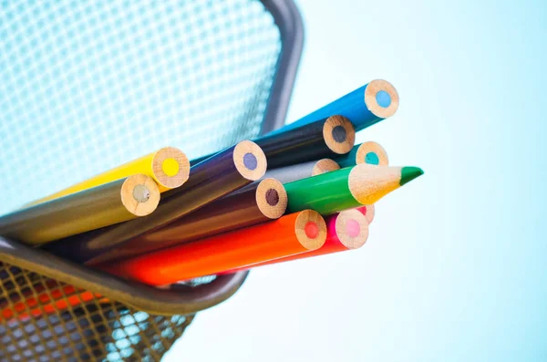 Colourful pencils over beautiful reverberation gradient background — Stock Photo, Image