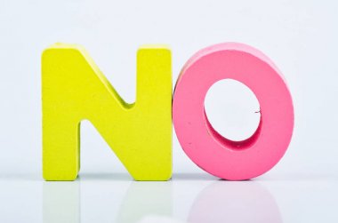 word NO on white reflection background