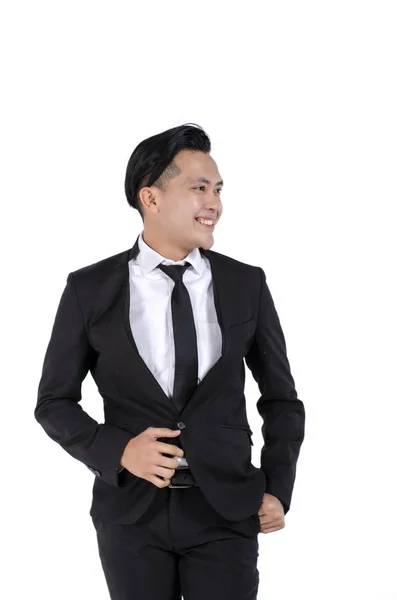 Potret pria bisnis muda tampan dan percaya diri dengan latar belakang putih — Stok Foto