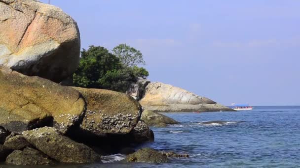 Materiał Tropikalnej Seascape Jasnym Słonecznym Dniu Niebieskim Tle Nieba — Wideo stockowe