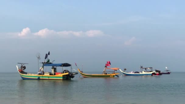 传统的渔夫船漂浮在海岸附近 — 图库视频影像