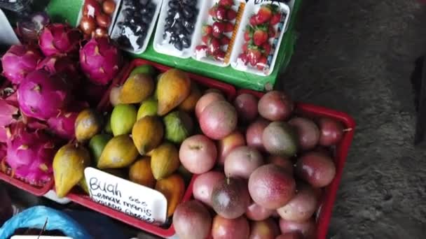 Variedad de frutas tropicales exóticas se puede encontrar en Kundasang, Sabah, Malasia — Vídeo de stock