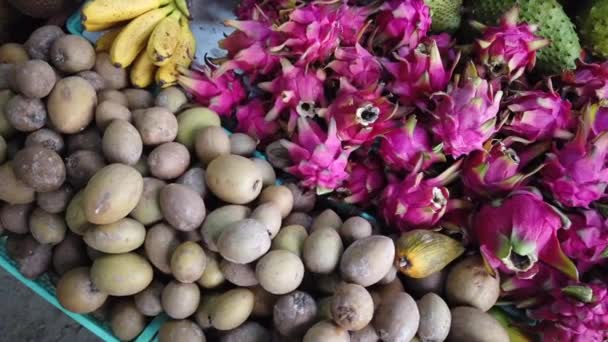 Variedade de frutas tropicais exóticas pode ser encontrada em Kundasang, Sabah, Malásia — Vídeo de Stock