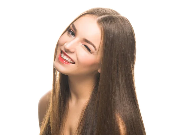 Jong Mooi Model Met Make Knipperen Glimlachen Camera Geïsoleerd Wit — Stockfoto