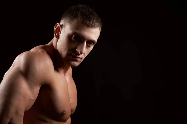 Portrait Muscular Bodybuilder Black Background Studio Shot — Stock Photo, Image