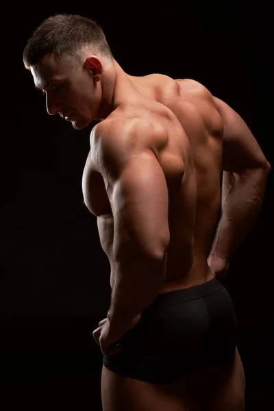 Back View Muscular Bodybuilder Black Background Studio Shot — Stock Photo, Image