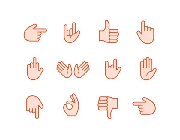 Hand emoji emoticon Farbe Aufkleber Set — Stockvektor