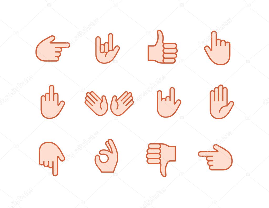 Hand emoji emoticon color sticker set